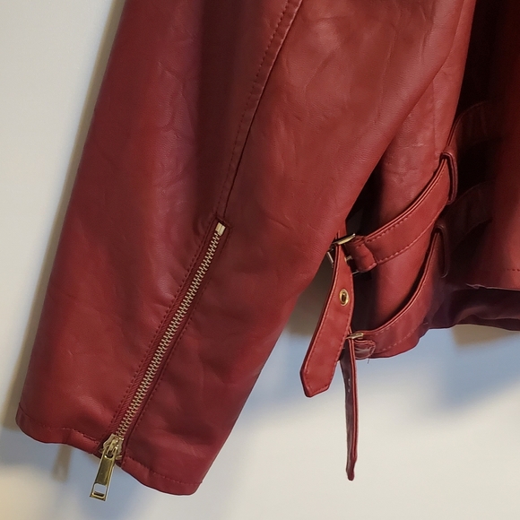 NWT ANA Red Faux Leather Lightweight Moto Biker Motorcycle Jacket 1X - Picture 6 of 10